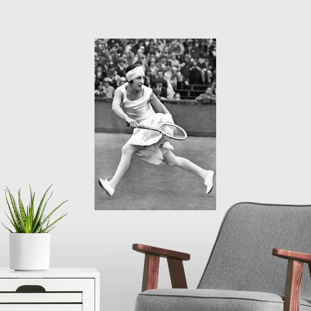 A modern room featuring French tennis player. Photographed in 1926.