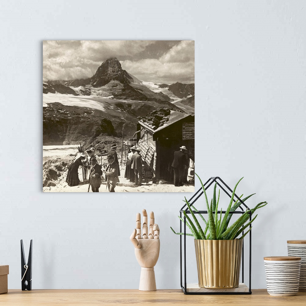 A bohemian room featuring Switzerland, Matterhorn. Tourists Buying Postcards At Gorner Grat, Switzerland, With the Matterho...