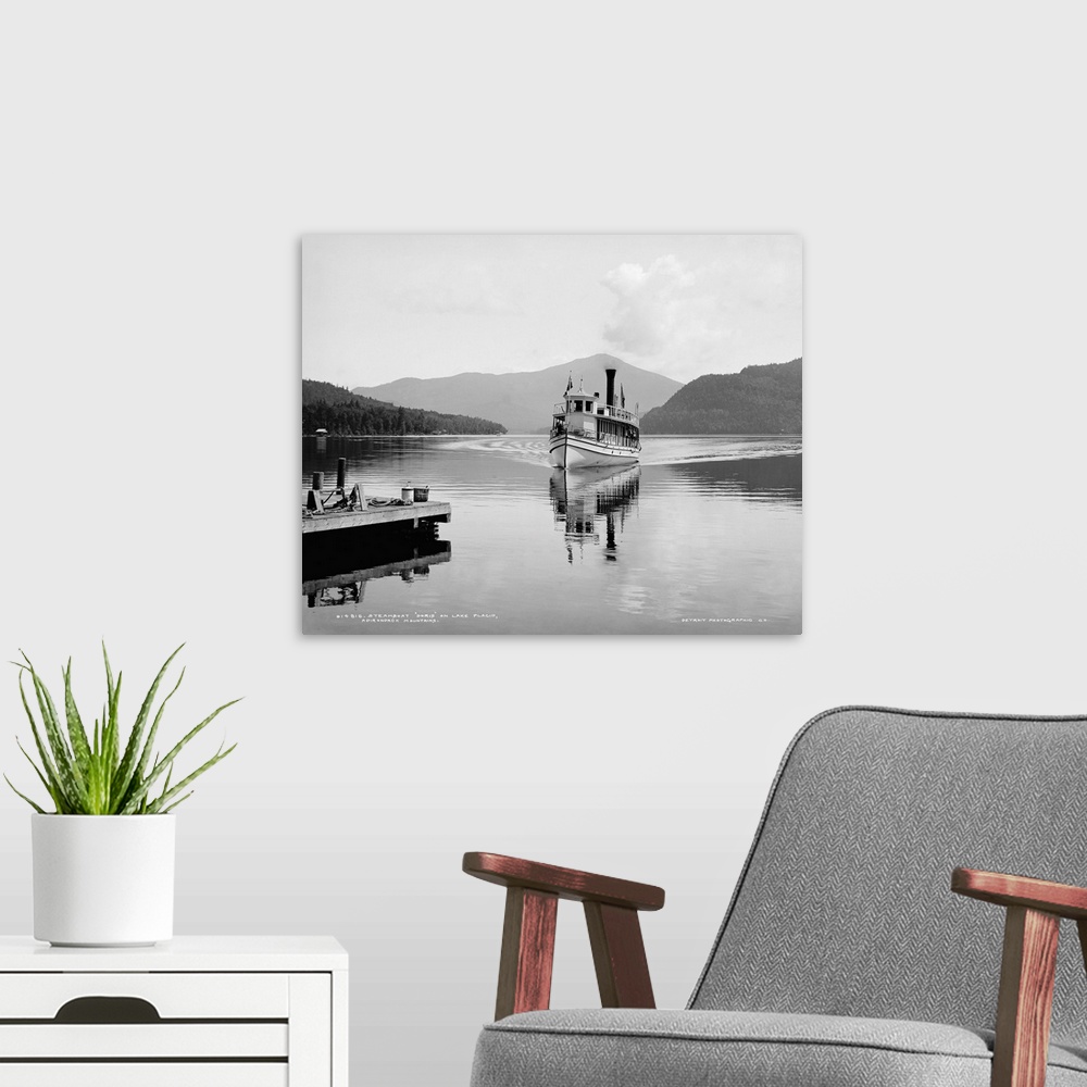 A modern room featuring Lake Placid, C1902. The Steamboat 'Doris' On Lake Placid In the Adirondack Mountains, New York. P...