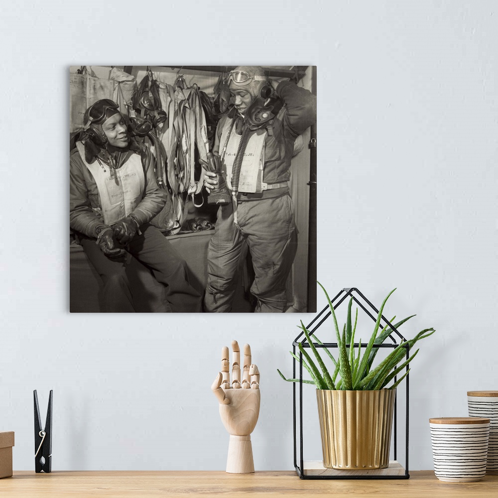 A bohemian room featuring William Campbell (left) and Thurston Gaines, Jr. of the Tuskegee Airmen 332nd Fighter Group at Ra...