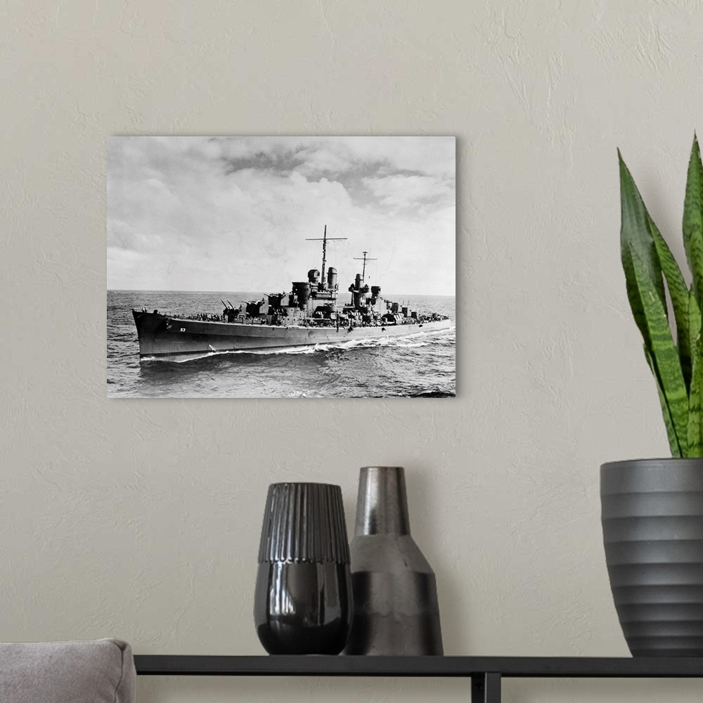 A modern room featuring The World War II US Navy cruiser 'San Diego. Photograph, n.d.