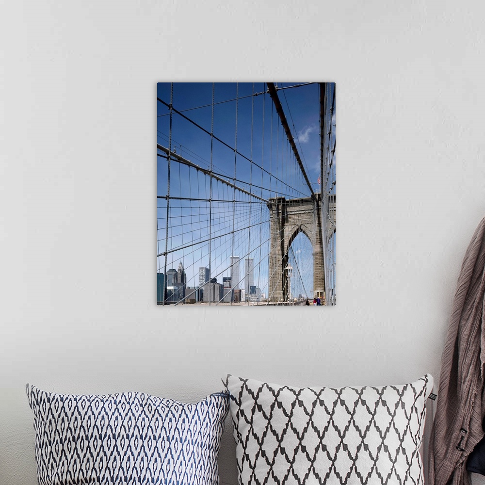 A bohemian room featuring View of Manhattan from the Brooklyn Bridge, New York. Photograph by Carol Highsmith, 2001.