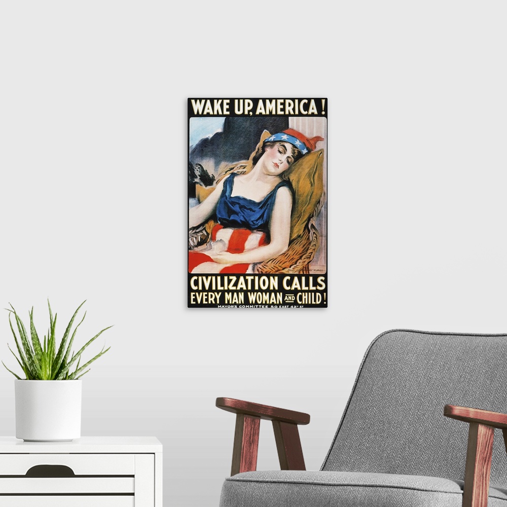 A modern room featuring World War I poster, by James Montgomery Flagg, 1917.