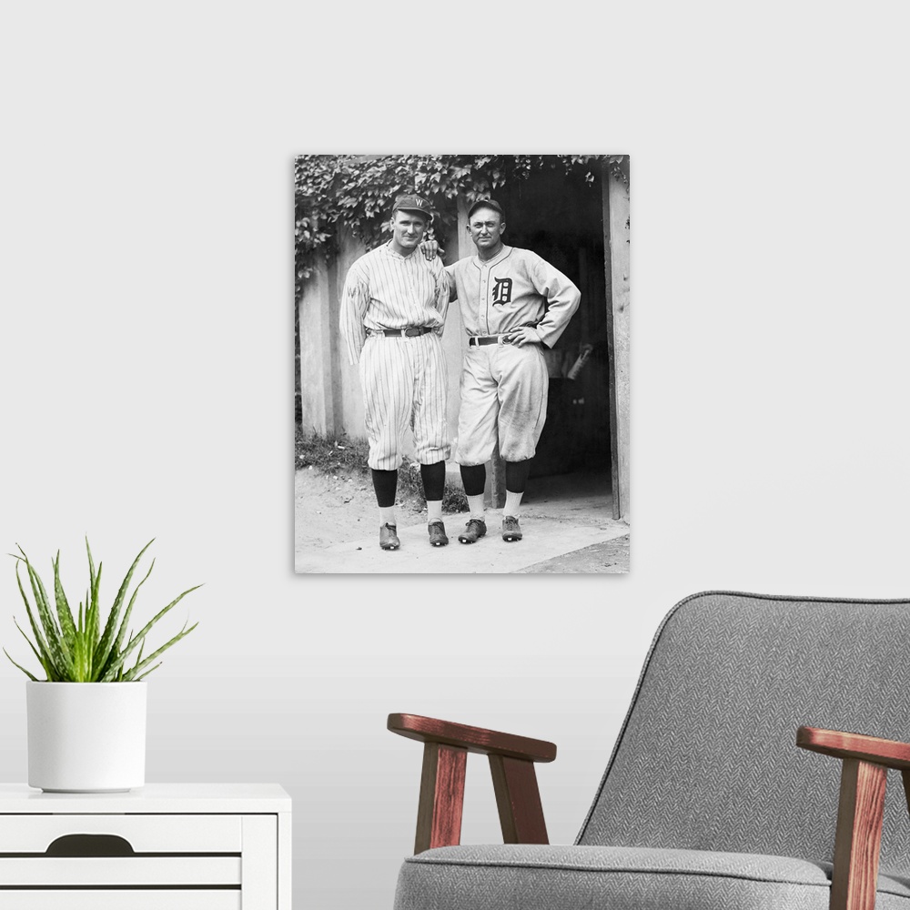 A modern room featuring American baseball player. Walter Johnson (left) and Ty Cobb.