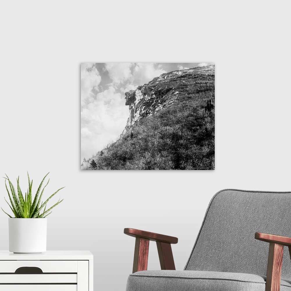 A modern room featuring White Mountains, Old Man. The 'Old Man Of the Mountain' Rock Formation In the Franconia Notch Pas...
