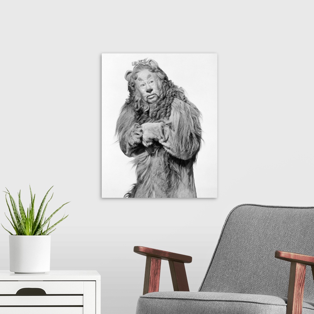 A modern room featuring Bert Lahr as the Cowardly Lion in the 1939 MGM production of 'The Wizard of Oz.'