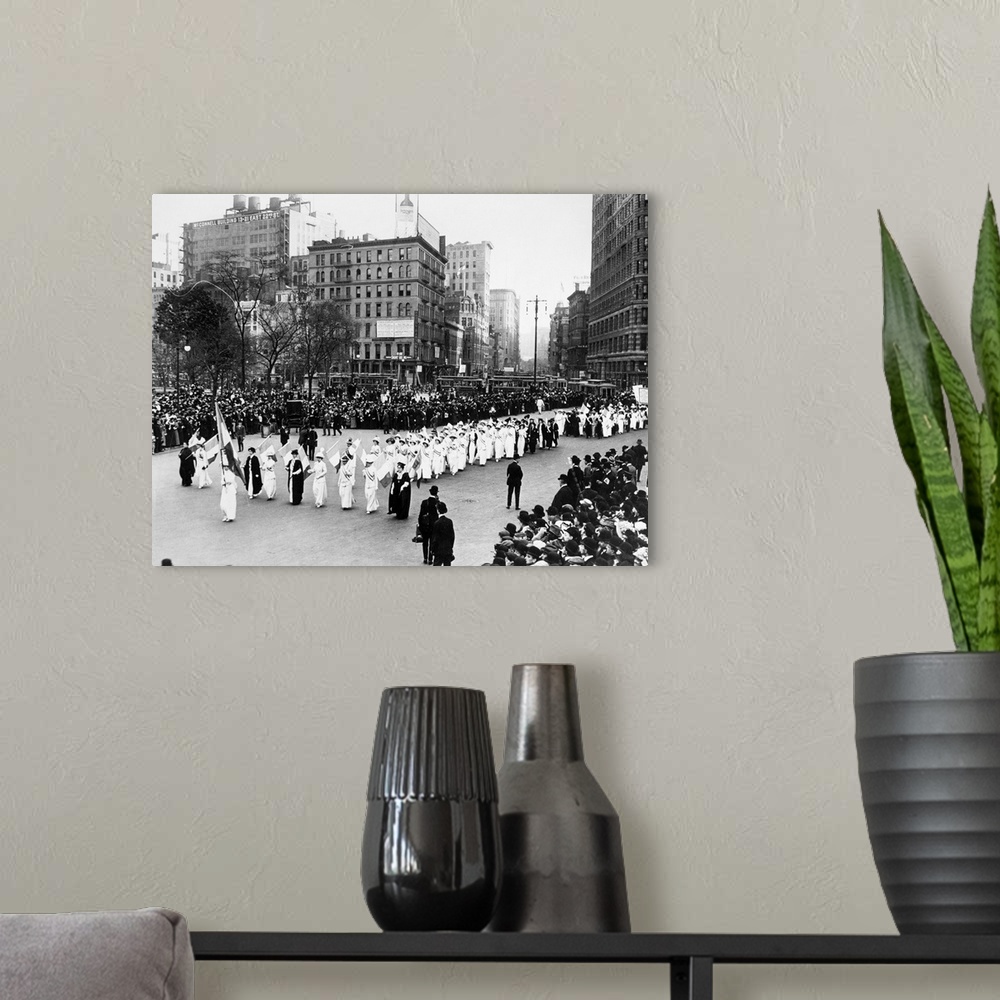 A modern room featuring A women's rights parade near Madison Square Park in New York City, c1917.