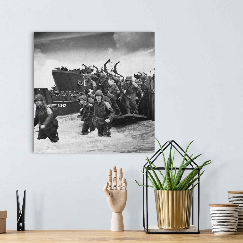 A bohemian room featuring American soldiers landing on the coast at Utah Beach during the invasion of Normandy, 6 June 1944.