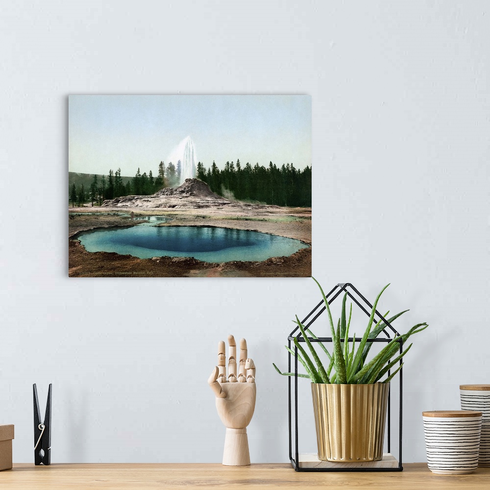 A bohemian room featuring Yellowstone Park, Geyser. View Of the Sinter Cone Castle Geyser Eruption In Yellowstone National ...