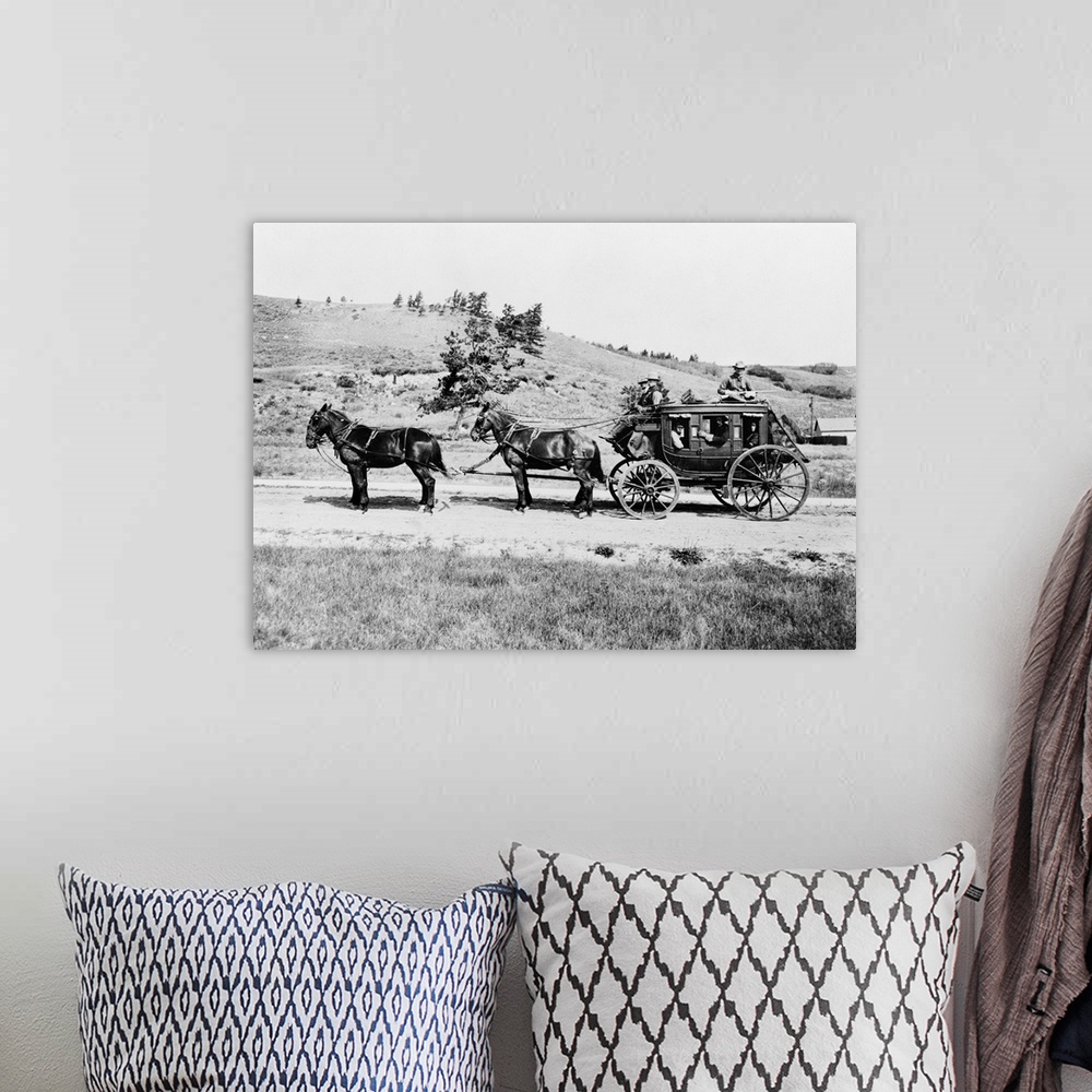 A bohemian room featuring Yellowstone, Stagecoach, C1913. An Old Horse Drawn Stagecoach In Yellowstone National Park, Wyomi...