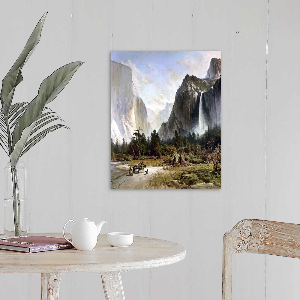A farmhouse room featuring Yosemite Valley, C1860. A Native American Hunter Returning To His Tepee At Yosemite Valley. Oil O...
