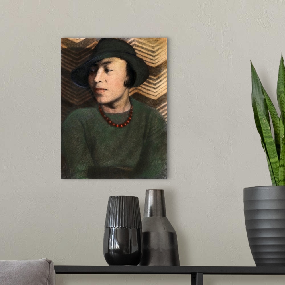 A modern room featuring ZORA NEALE HURSTON (1903?-1960). American writer and anthropologist. Oil over a photograph by Car...