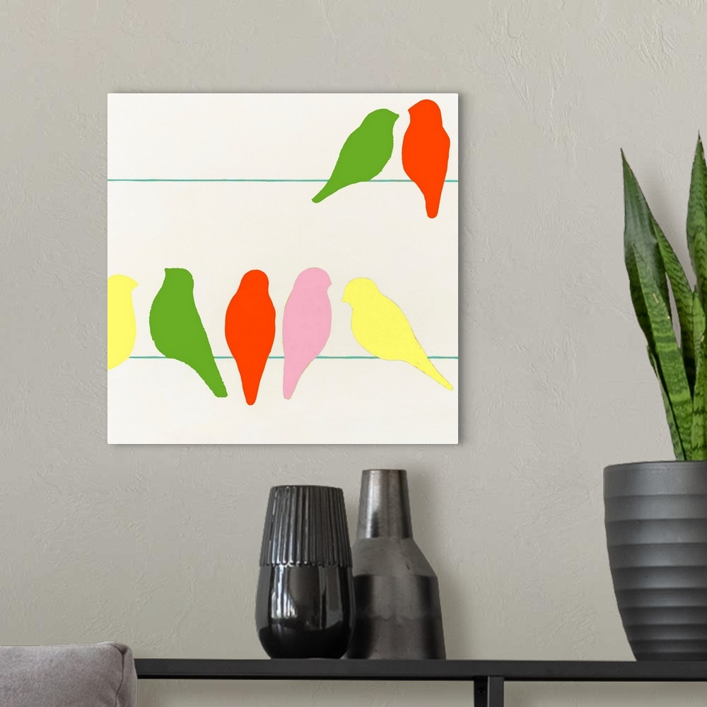 A modern room featuring Patterned Birds III A