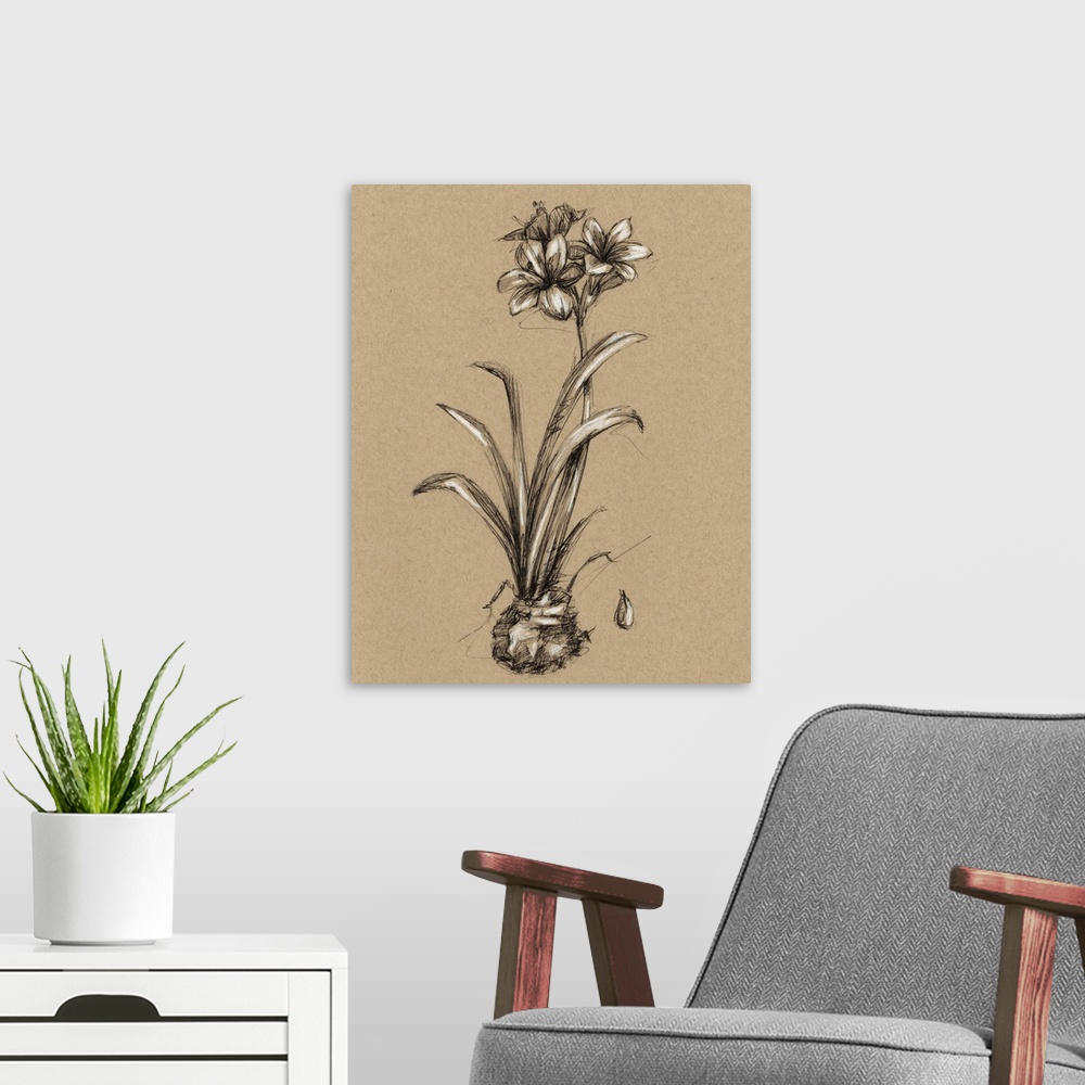 A modern room featuring Vintage Bloom Sketches II