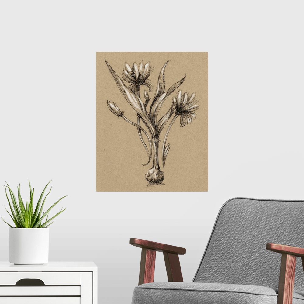 A modern room featuring Vintage Bloom Sketches III