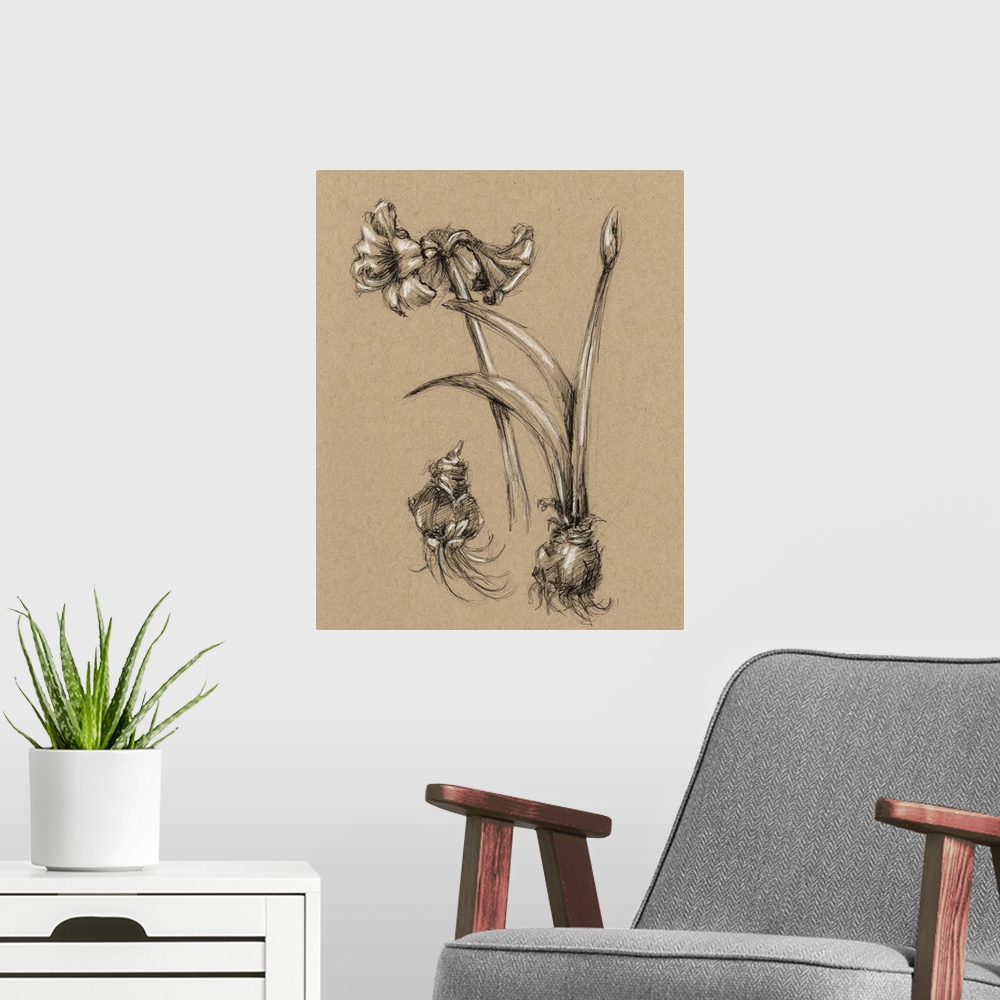 A modern room featuring Vintage Bloom Sketches IV