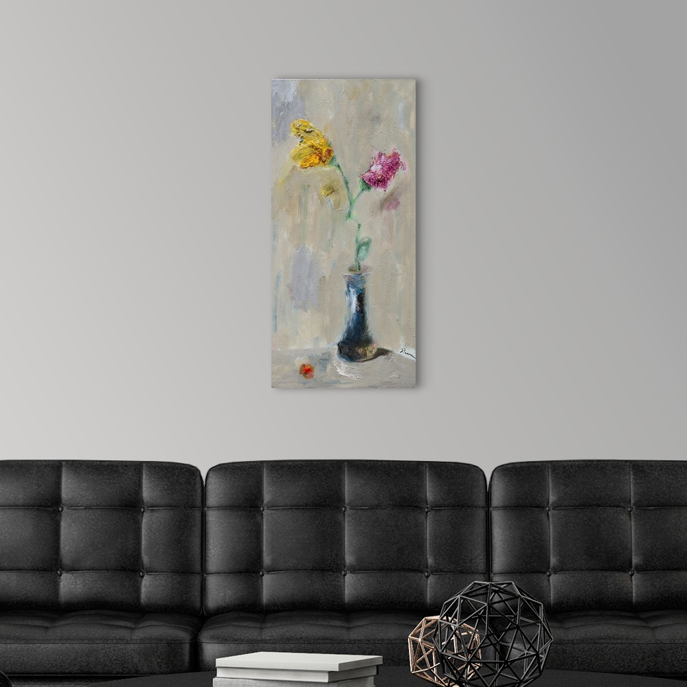 A modern room featuring 2 Flowers 1 Vase