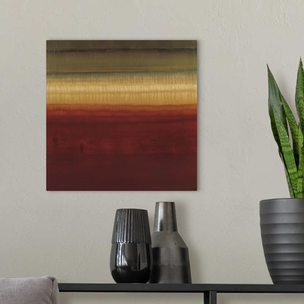 A modern room featuring Contemporary abstract painting using rich warm colors.