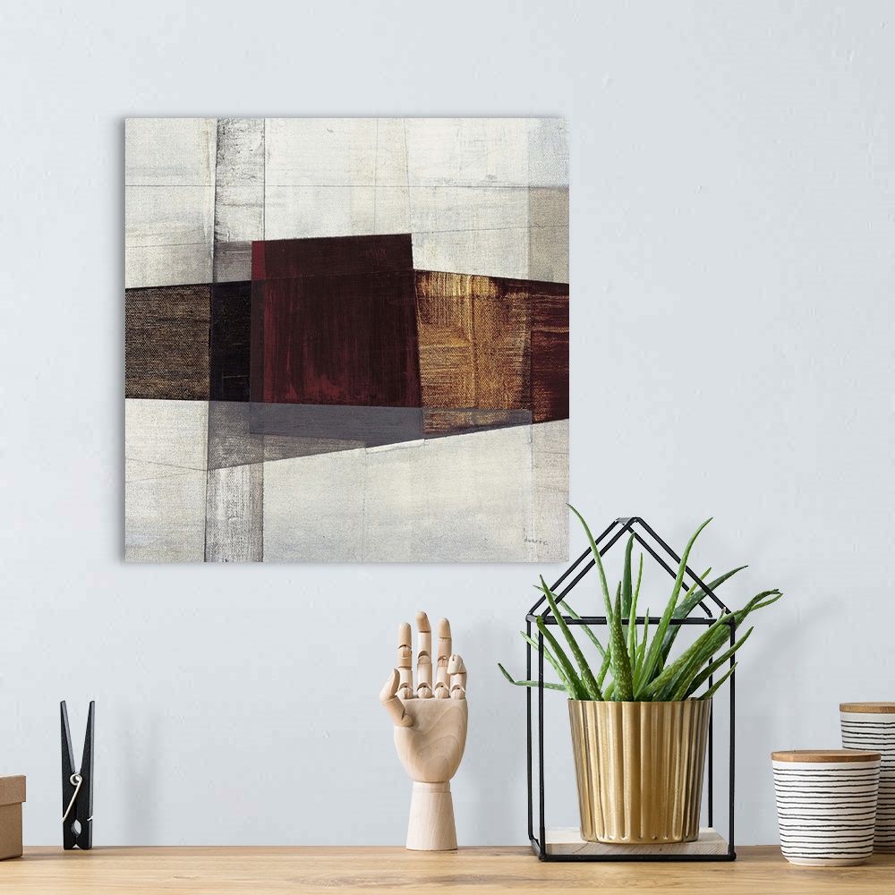 A bohemian room featuring Sharp angles and rigid shapes give this abstract painting a sense of depth and life.