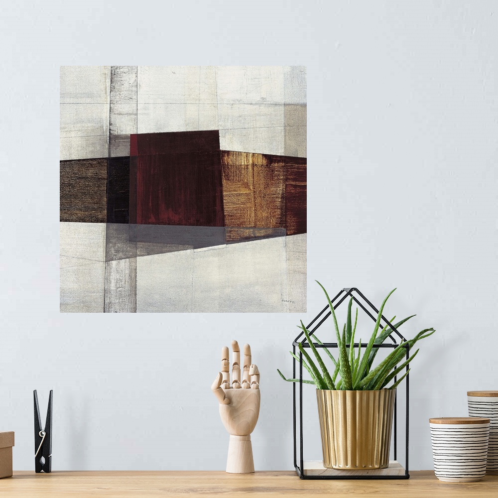 A bohemian room featuring Sharp angles and rigid shapes give this abstract painting a sense of depth and life.