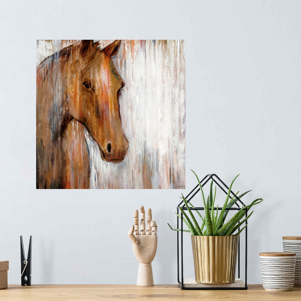 A bohemian room featuring Oversized wall art for the home or office this close up of a horseos head has abstract elements m...