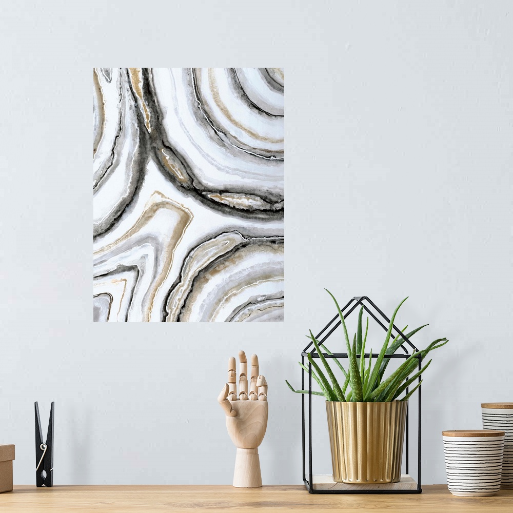 A bohemian room featuring Contemporary abstract painting using neutral tones.
