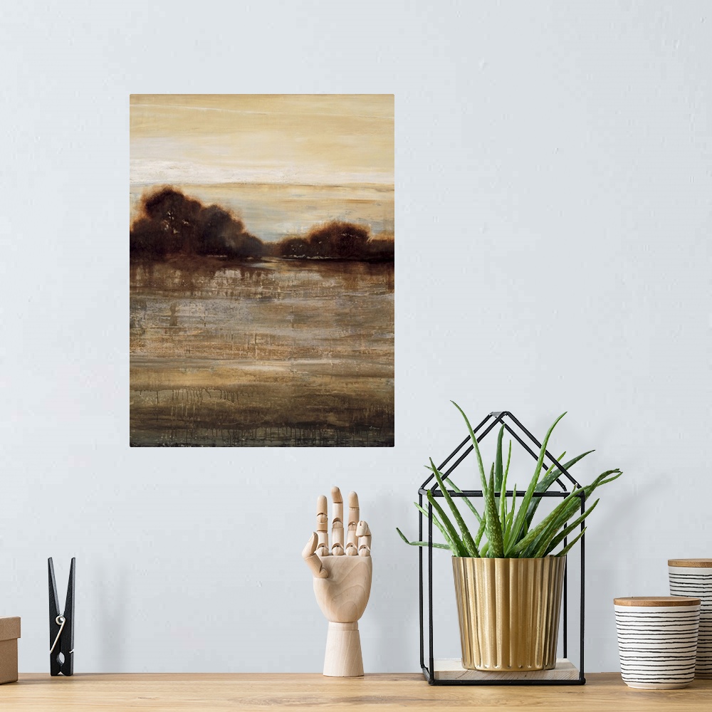 A bohemian room featuring Contemporary abstract painting using warm tones mixed with harsh and heavy earth tones.