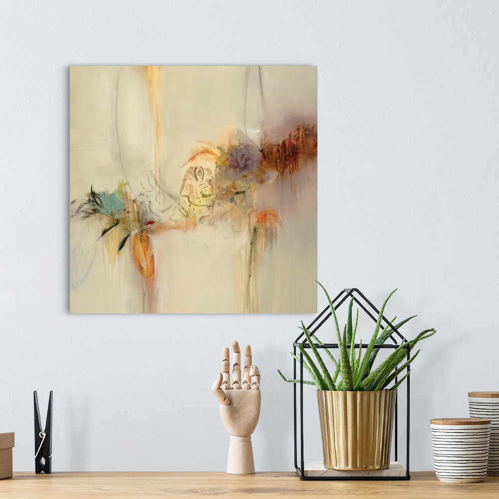 A bohemian room featuring This contemporary, abstract painting is a square shaped decorative accent for a home or office. T...