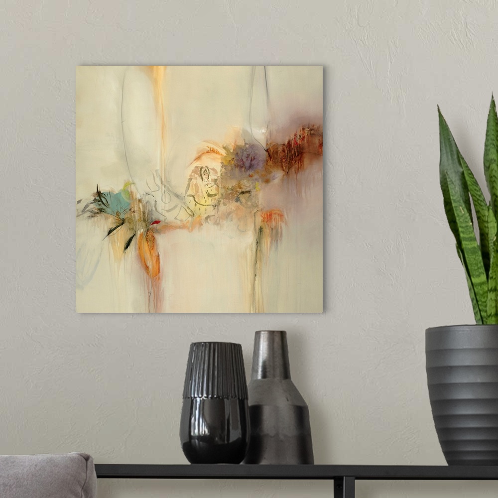 A modern room featuring This contemporary, abstract painting is a square shaped decorative accent for a home or office. T...