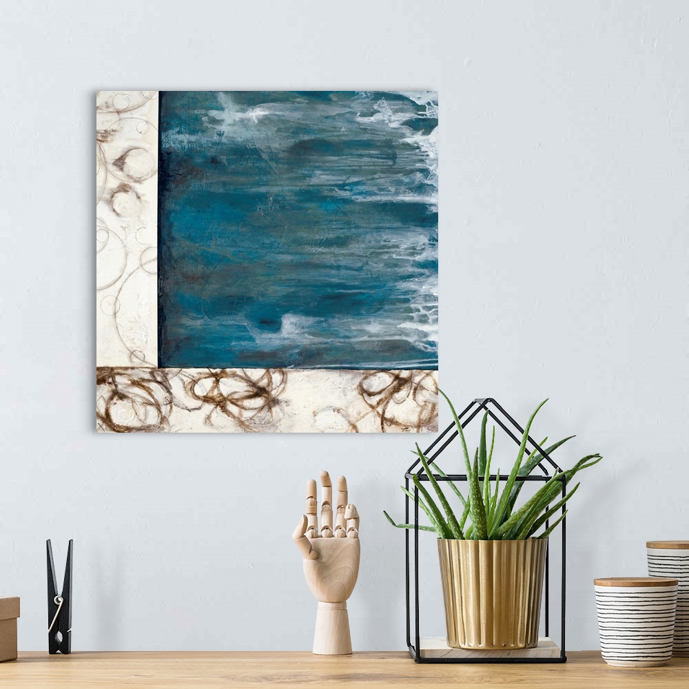 A bohemian room featuring This home docor wall art has three frames of different abstract paintings; dark circular streaks ...