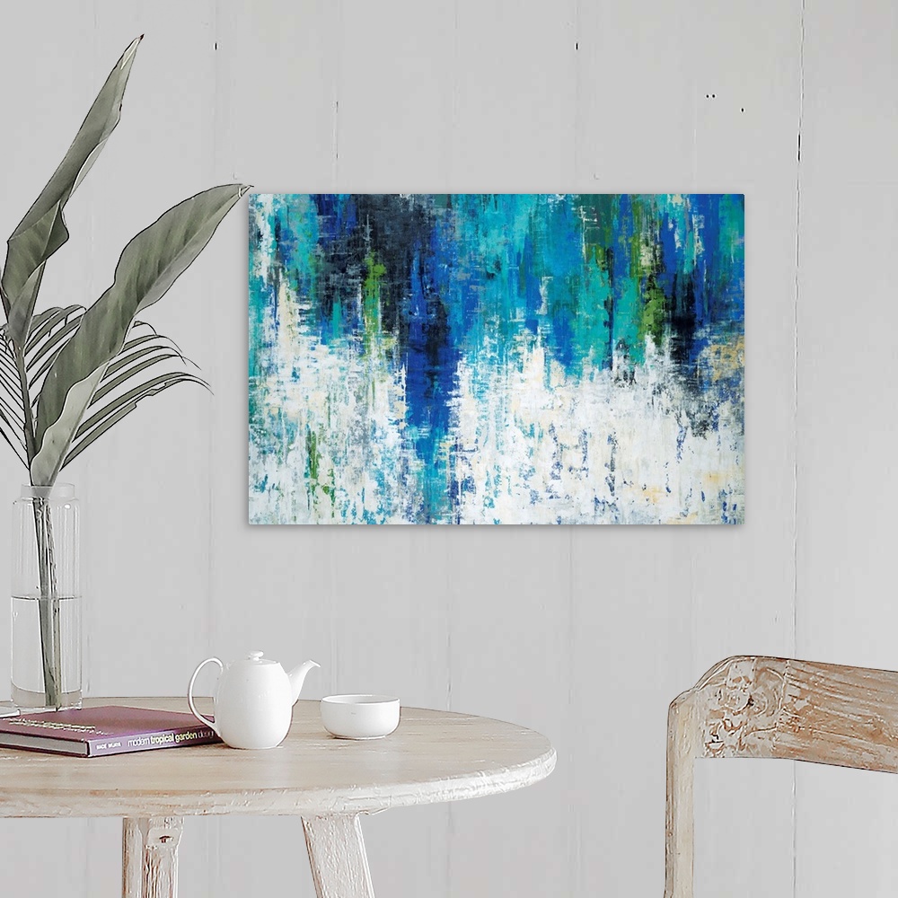 A farmhouse room featuring Contemporary abstract painting using vibrant colors.