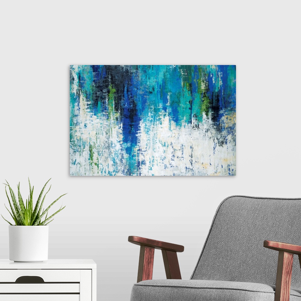 A modern room featuring Contemporary abstract painting using vibrant colors.