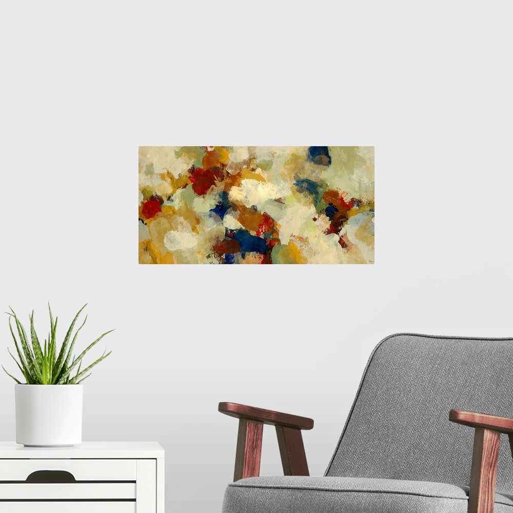 A modern room featuring Decorative accents for the home or office this wall art is a horizontal painting of unspecific bl...
