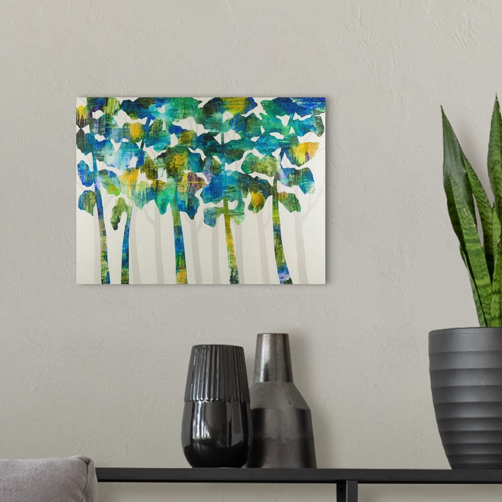 A modern room featuring Tall Trees VII