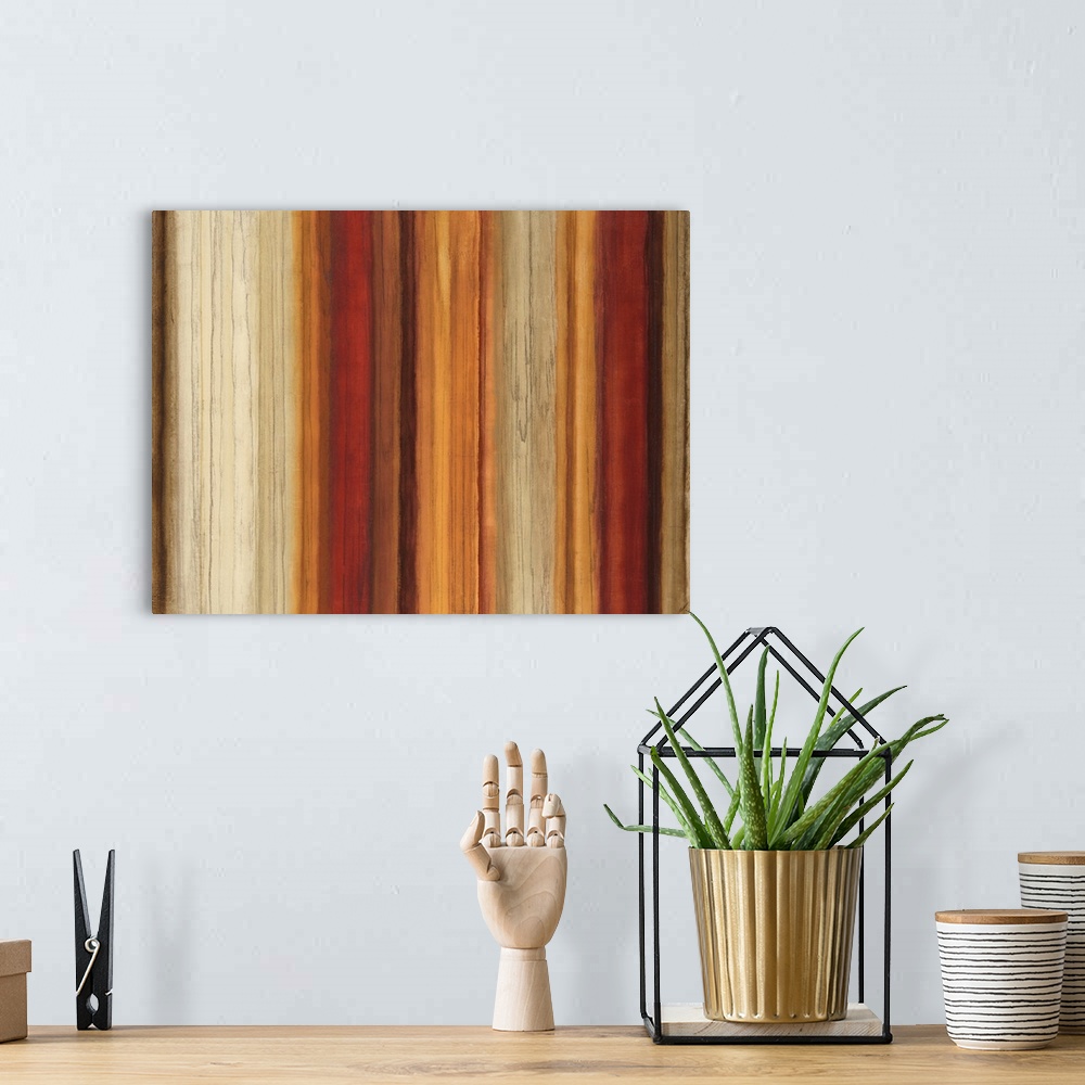 A bohemian room featuring Landscape, large abstract artwork for a living room or office of vertical stripes in varying thic...