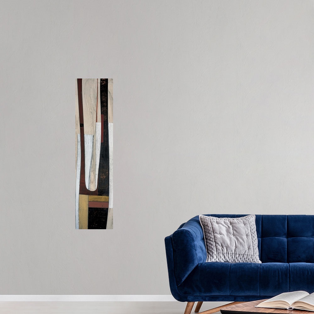 A modern room featuring Contemporary abstract painting using simple geometric shapes.