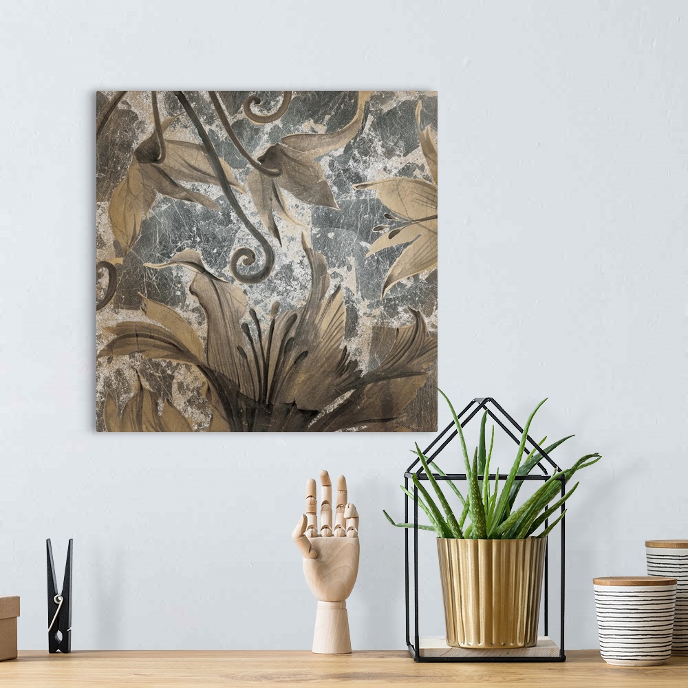 A bohemian room featuring Contemporary painting of flowers underwater.