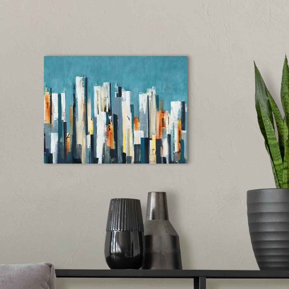 A modern room featuring Contemporary abstract painting geometric painting.