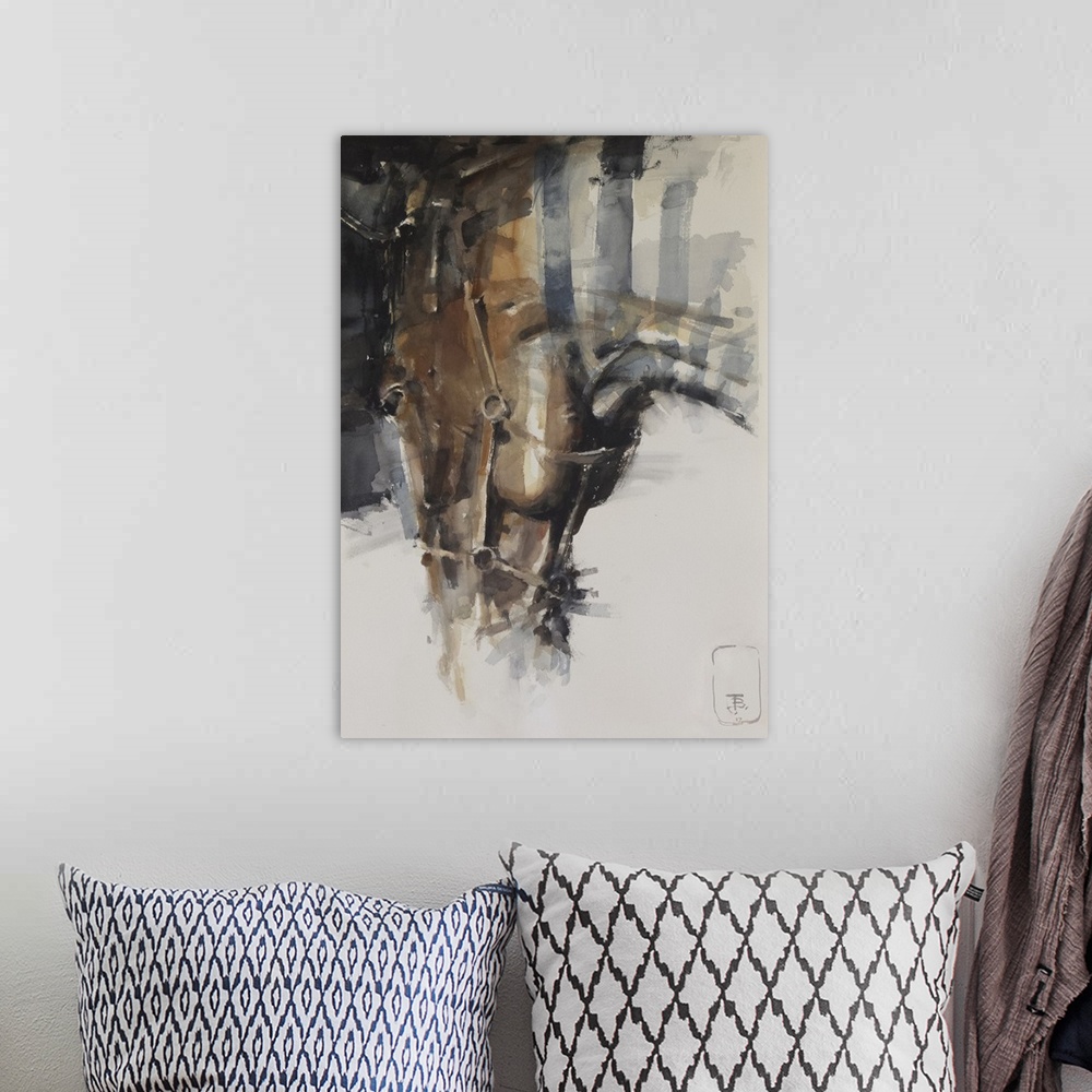 A bohemian room featuring This contemporary artwork features soft brush strokes to illustrate a close up view of a mandible...