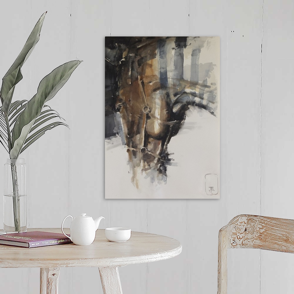A farmhouse room featuring This contemporary artwork features soft brush strokes to illustrate a close up view of a mandible...