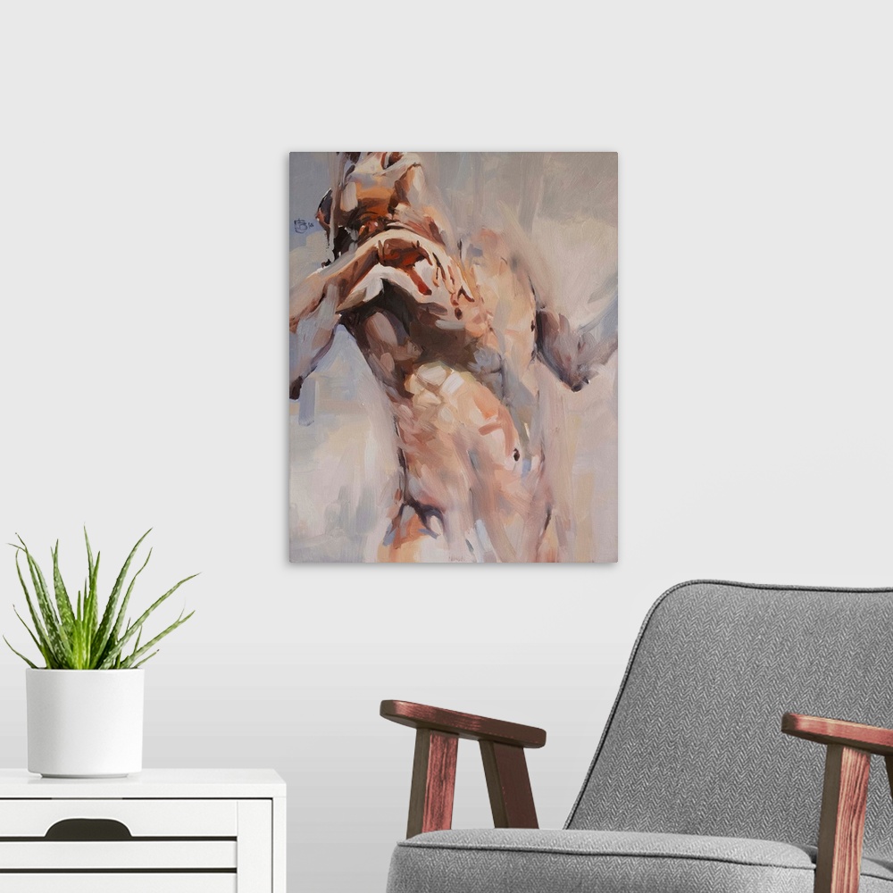 A modern room featuring Brimming with laughter, this portrait reflects the nature of the human soul in short energetic br...