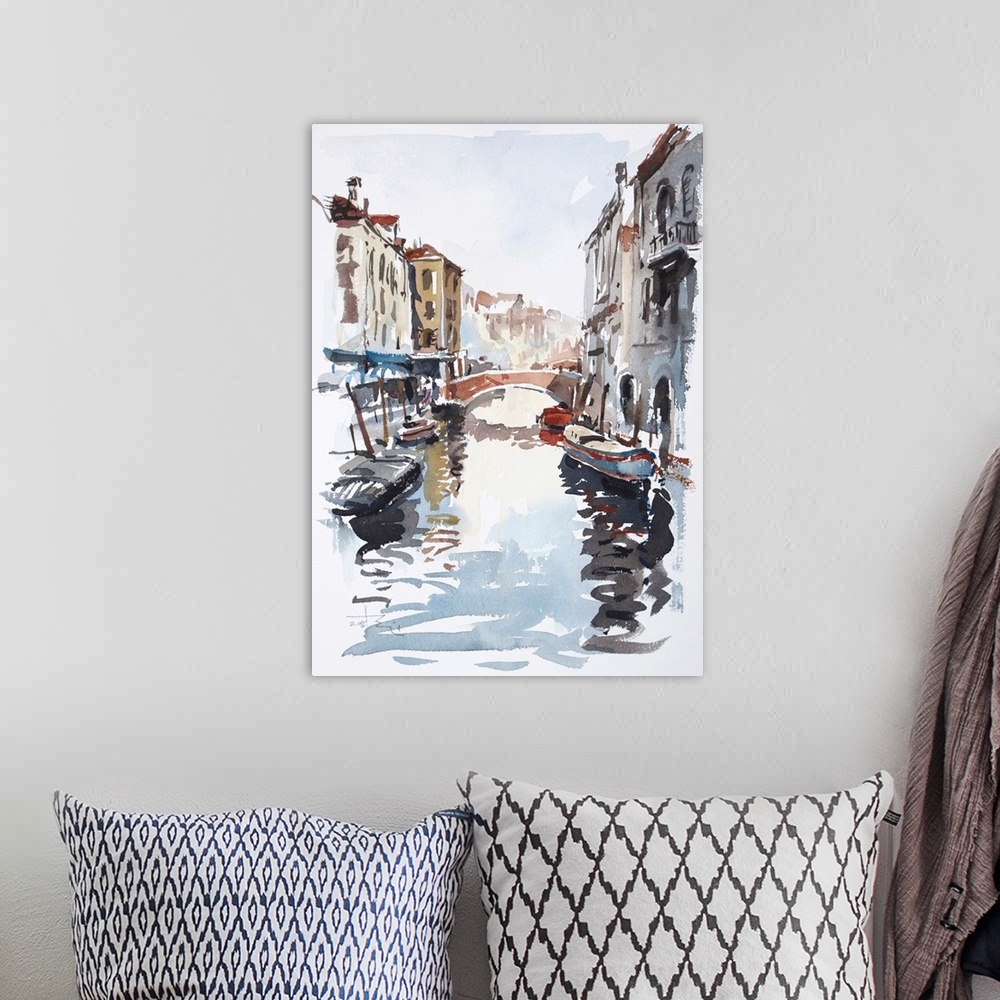 A bohemian room featuring Gestural brush strokes of saturated watercolors illustrate one of the water-traffic corridors in ...