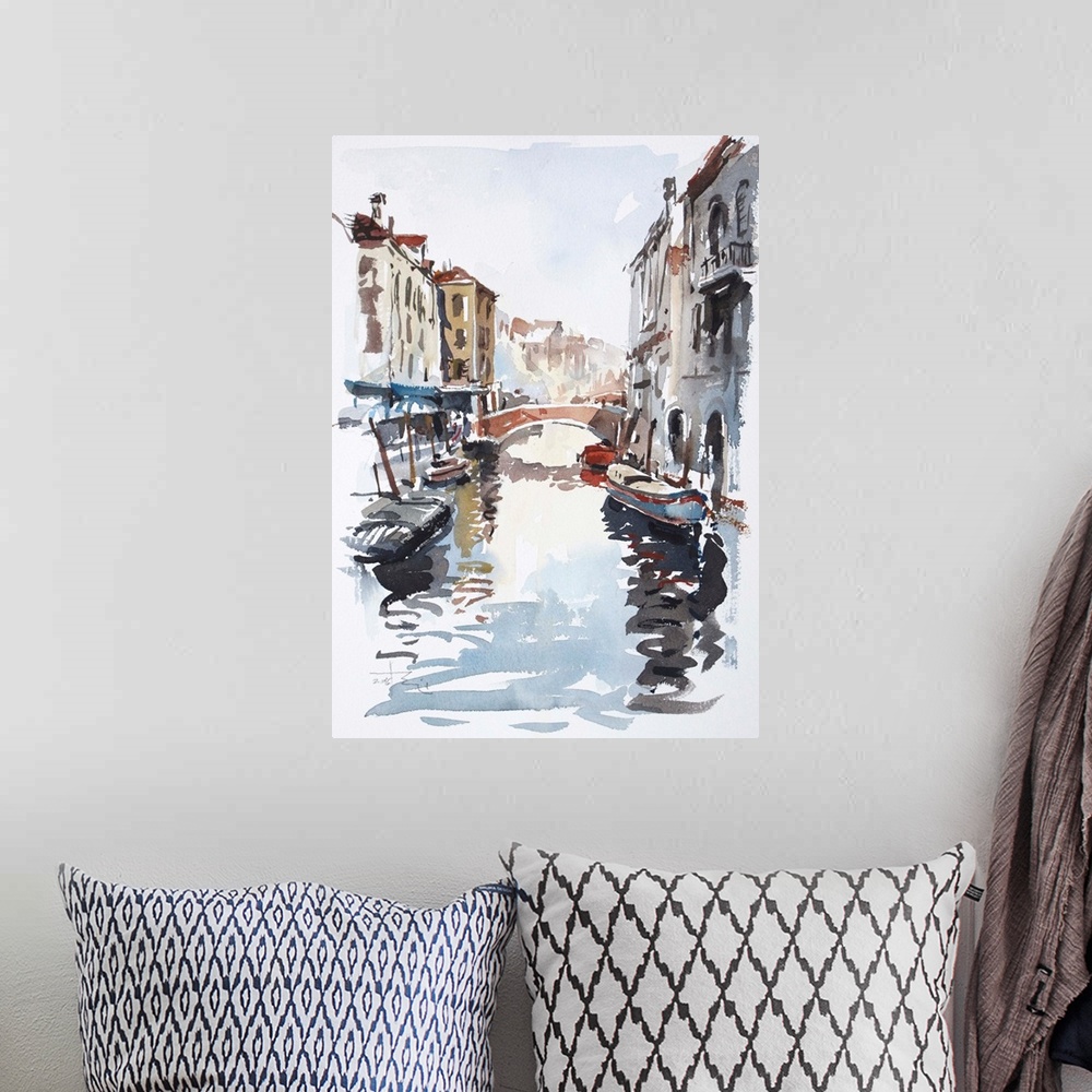 A bohemian room featuring Gestural brush strokes of saturated watercolors illustrate one of the water-traffic corridors in ...