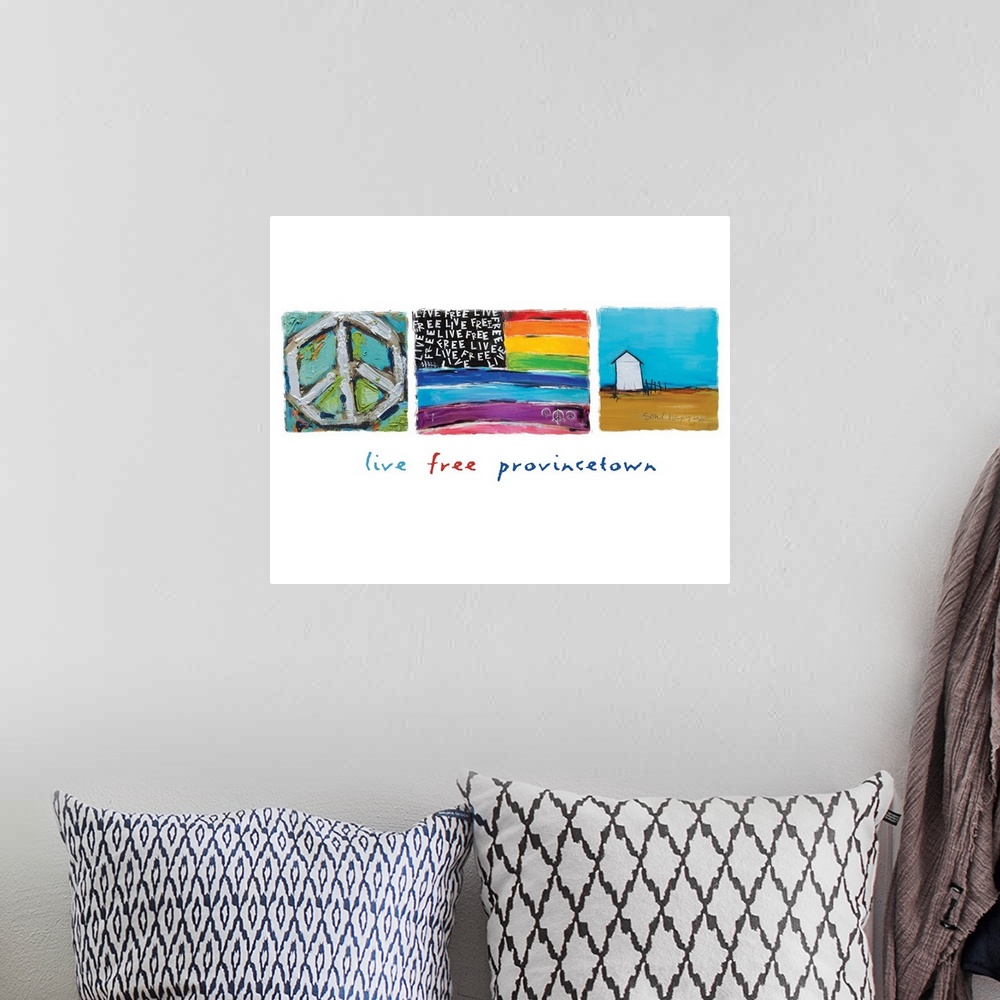 A bohemian room featuring Live Free Provincetown