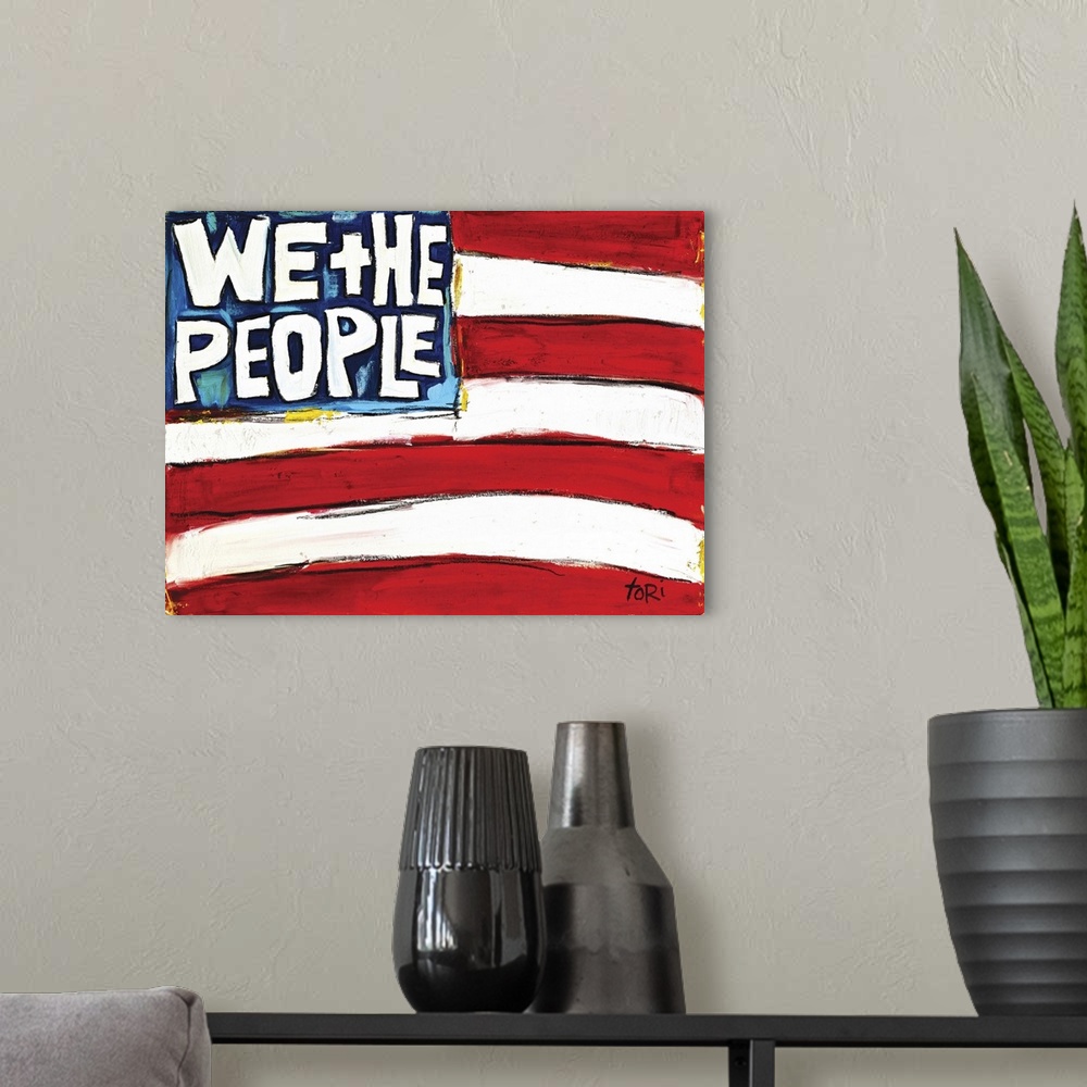 A modern room featuring We The People Flag