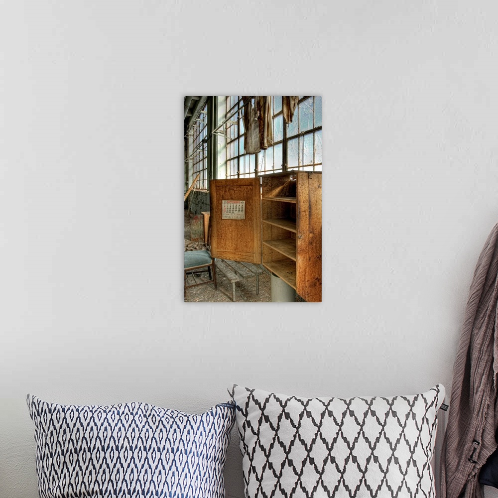 A bohemian room featuring A deserted factory building with calender