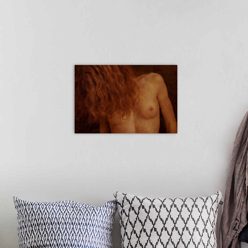 A bohemian room featuring A naked female with long hair