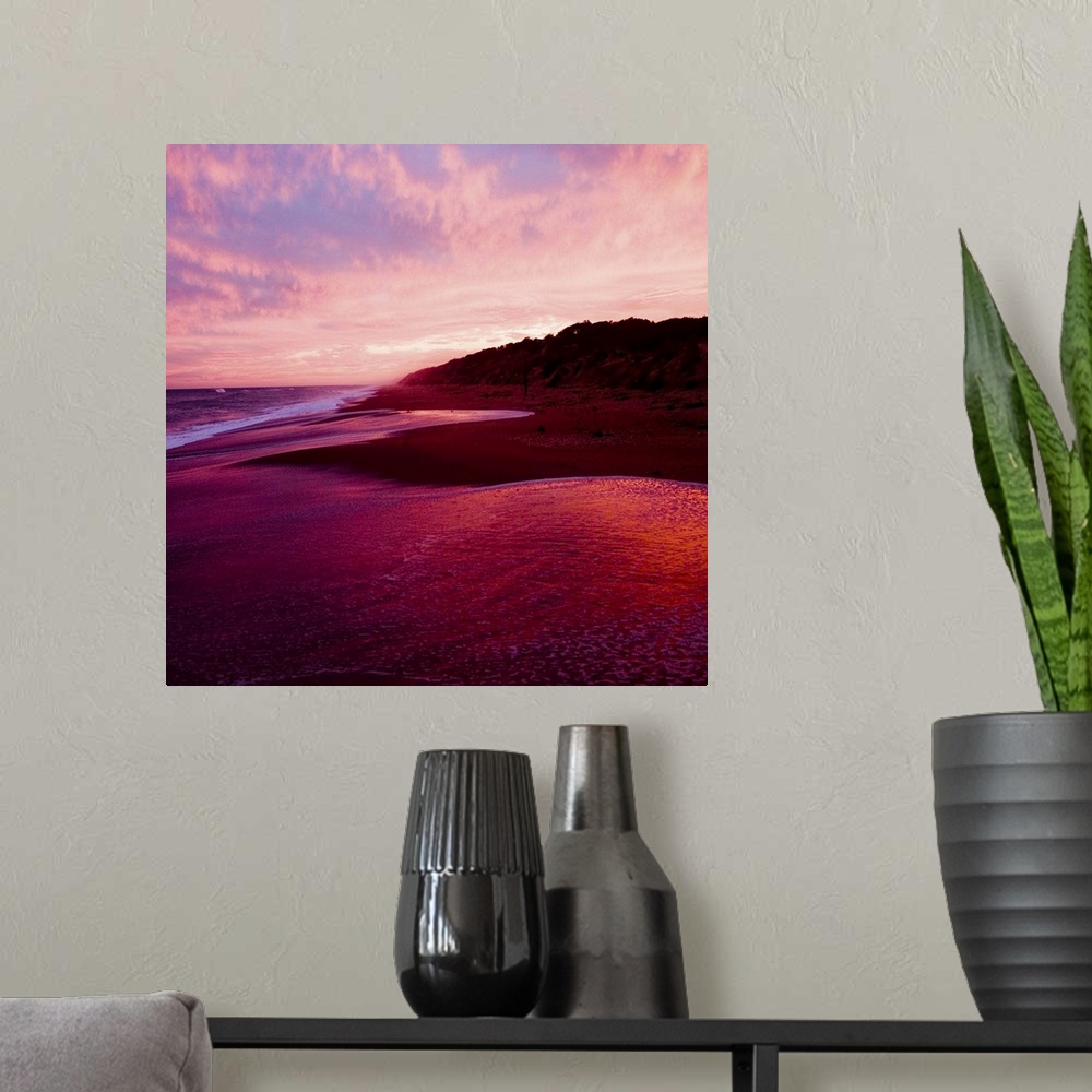 A modern room featuring An Australian sunset on a beach