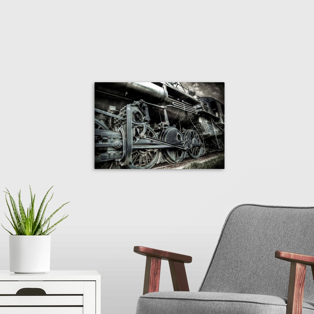 A modern room featuring An old locomotive train