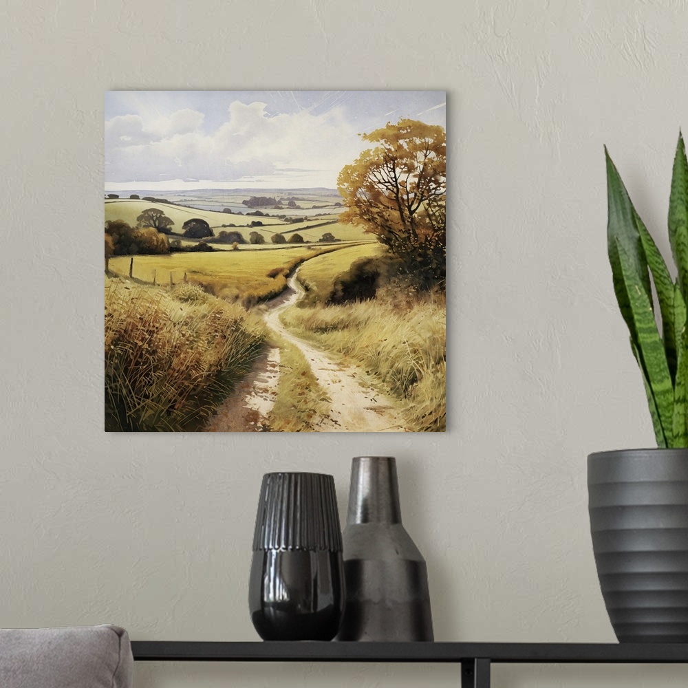 A modern room featuring Originally a Painting of the West Sussex landscape in summer with fields and rolling countryside.